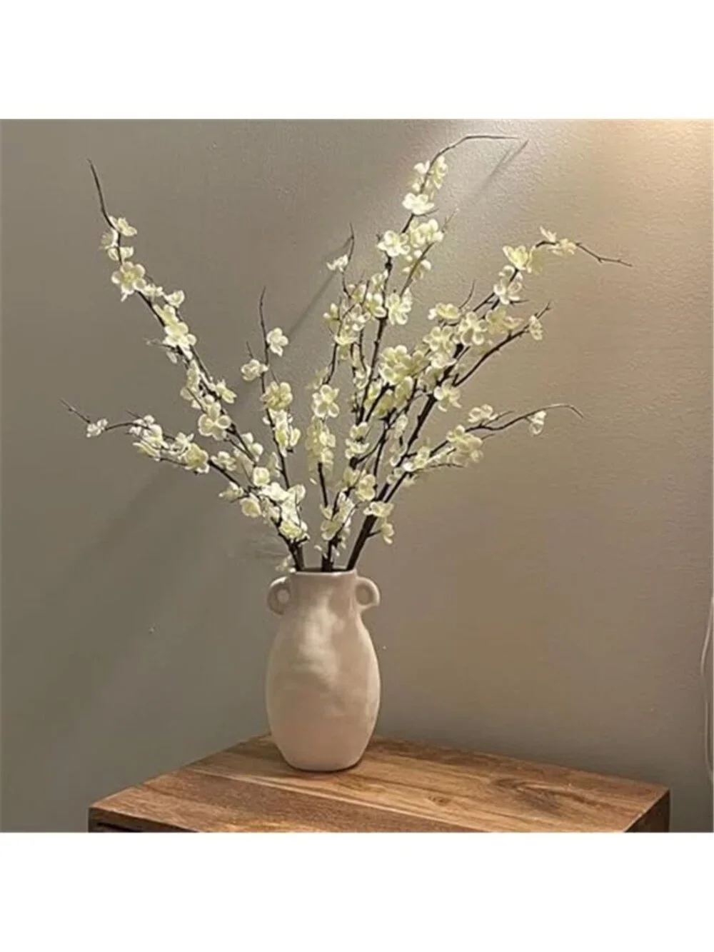 Artificial Cherry Blossom Branches Silk Flowers Tall Vase Home Decor White